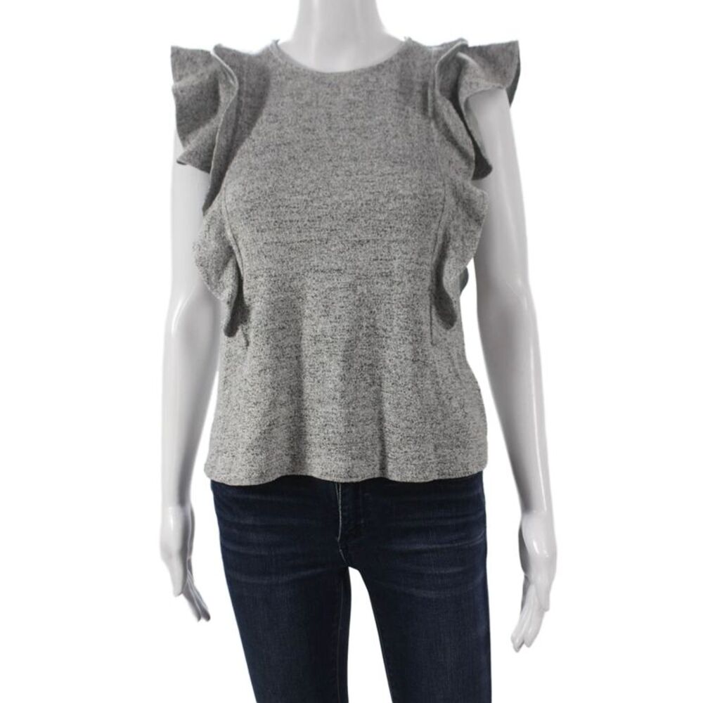 McGuire Women Basic Gray Button Blouse Sleeveless Round Neck Size XS